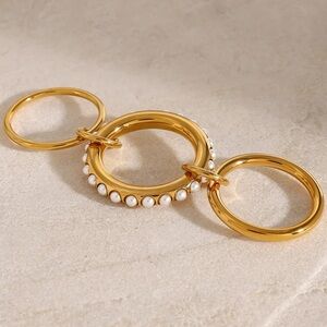 Elegant Gold and Pearl Ring Set